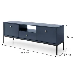 Garnero Arredamenti Mobile Tv Basso|Mobili Tv Moderni-Mobile porta TV 154x56h cm 2 ante con cassetto moderno blu notte Glory