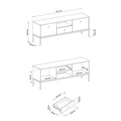 Garnero Arredamenti Mobile Tv Basso|Mobili Tv Moderni-Mobile porta TV 154x56h cm 2 ante con cassetto moderno blu notte Glory