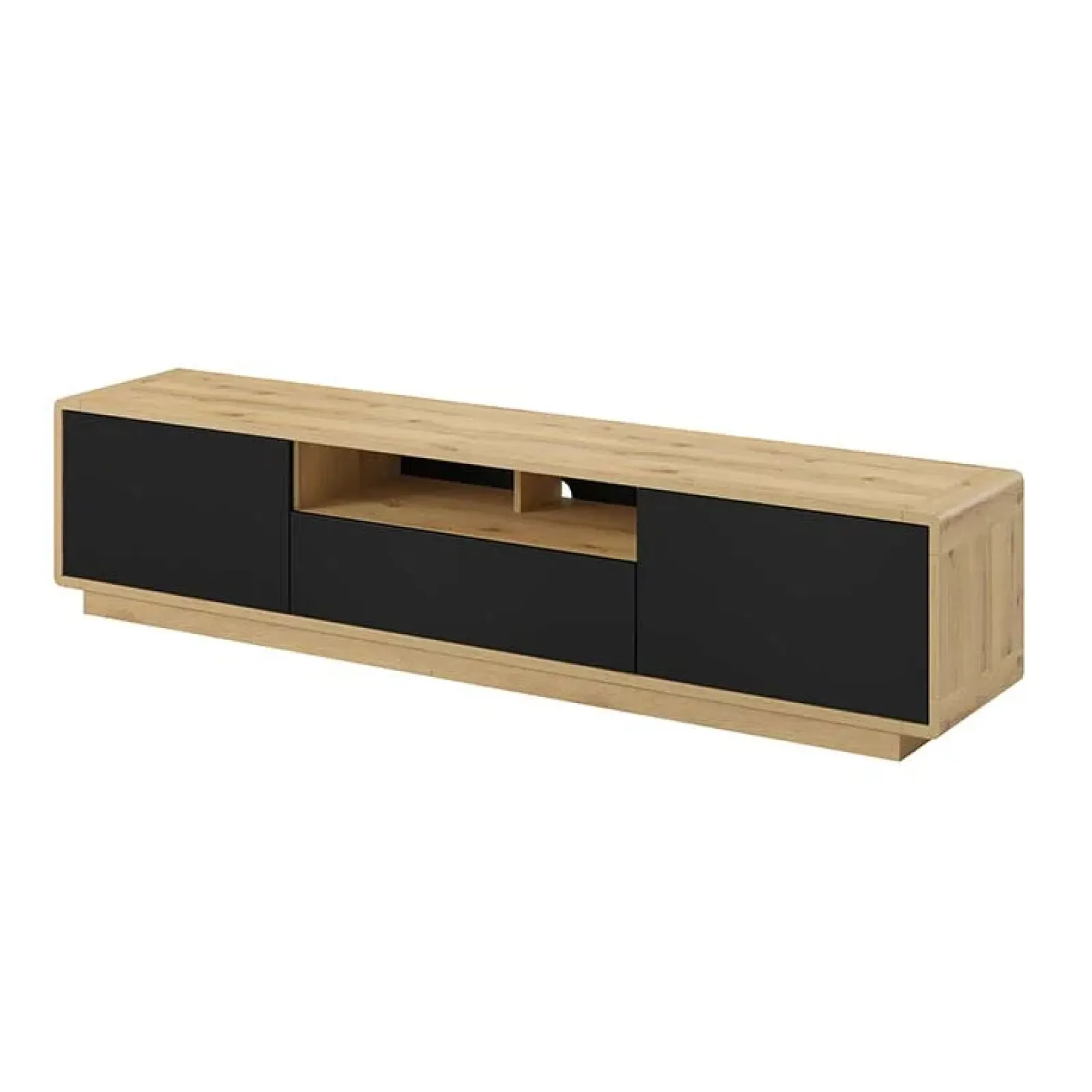 Garnero Arredamenti Mobile Tv In Legno|Mobile Tv Basso-Mobile porta TV 200x45h cm 2 ante 1 cassetto nero opaco rovere Esmond