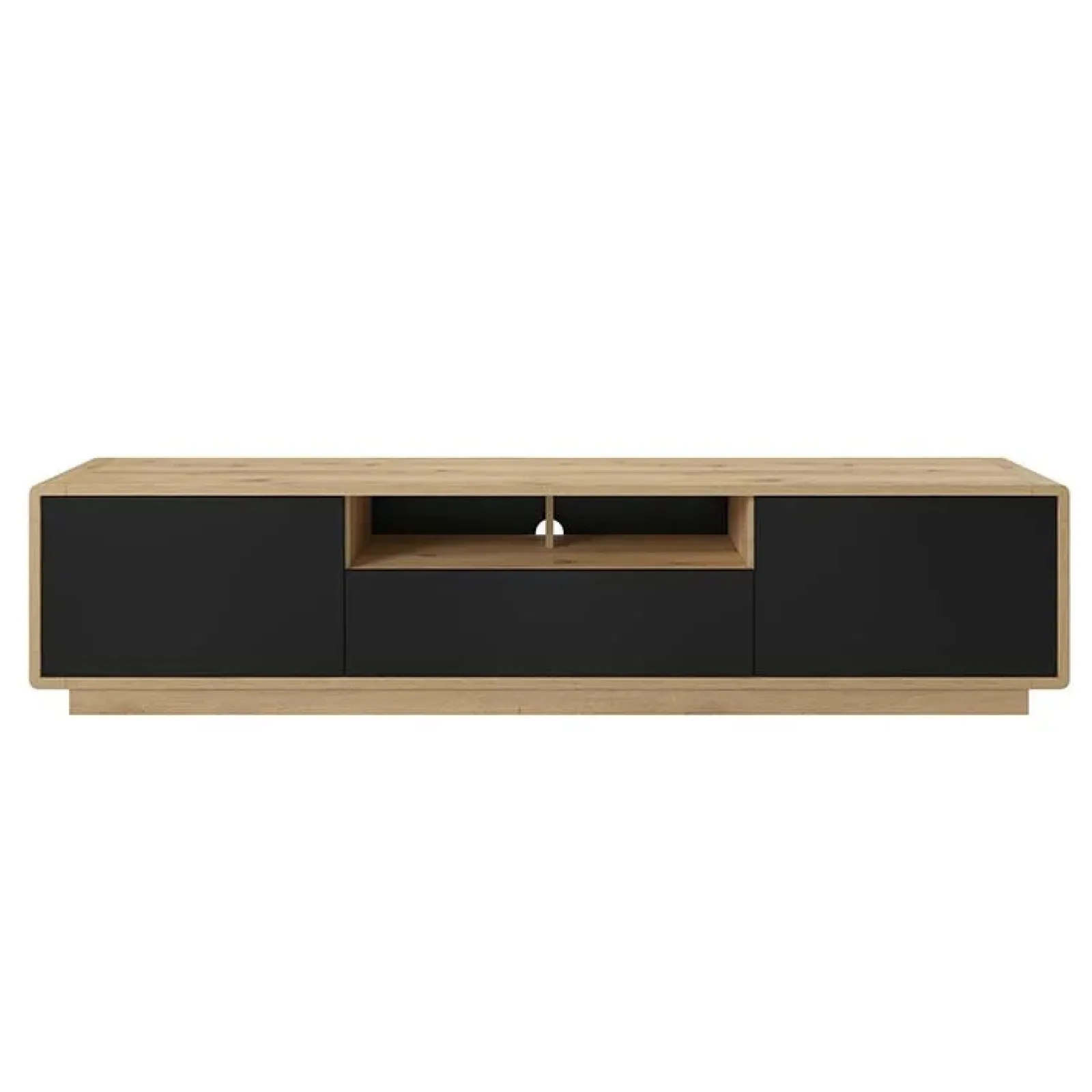 Garnero Arredamenti Mobile Tv In Legno|Mobile Tv Basso-Mobile porta TV 200x45h cm 2 ante 1 cassetto nero opaco rovere Esmond