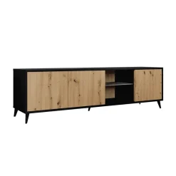 Garnero Arredamenti Mobile Tv Basso|Mobili Tv Moderni-Mobile porta TV 180x52h cm 3 ante 2 vani a giorno rovere nero Hans