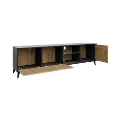 Garnero Arredamenti Mobile Tv Basso|Mobili Tv Moderni-Mobile porta TV 180x52h cm 3 ante 2 vani a giorno rovere nero Hans