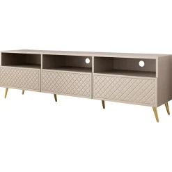 Garnero Arredamenti Mobile Tv Basso|Mobili Tv Moderni-Mobile porta TV 195x57h cm 3 ante 3 vani con frontali decorati beige Simona