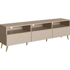 Garnero Arredamenti Mobile Tv Basso|Mobili Tv Moderni-Mobile porta TV 195x57h cm 3 ante 3 vani con frontali decorati beige Simona