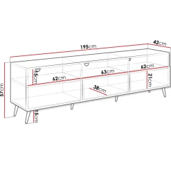 Garnero Arredamenti Mobile Tv Basso|Mobili Tv Moderni-Mobile porta TV 195x57h cm 3 ante 3 vani con frontali decorati beige Simona