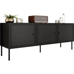 Garnero Arredamenti Mobile Tv Basso|Mobili Tv Moderni-Mobile porta TV 151x60h cm 3 ante Stark Nero Opaco