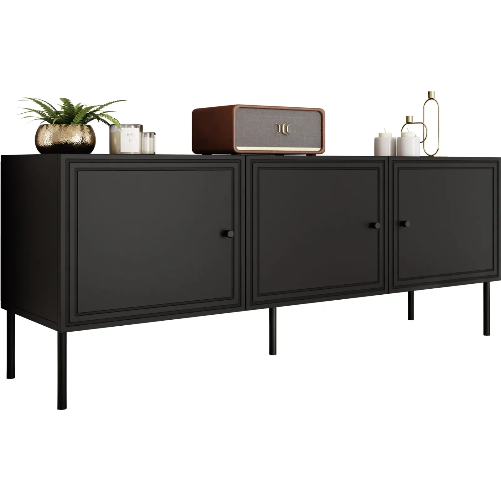 Garnero Arredamenti Mobile Tv Basso|Mobili Tv Moderni-Mobile porta TV 151x60h cm 3 ante Stark Nero Opaco