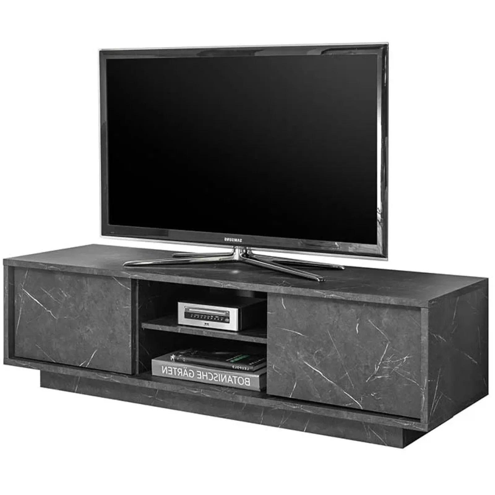 Garnero Arredamenti Mobile Tv Basso|Mobili Tv Moderni-Mobile porta TV 139x44h cm 2 ante soggiorno effetto Viking Marmo Nero