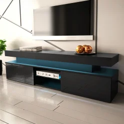 Garnero Arredamenti Mobile Tv Basso|Mobili Tv Moderni-Mobile porta TV 190x54h cm 2 ante con LED nero Lumus Nero Lucido