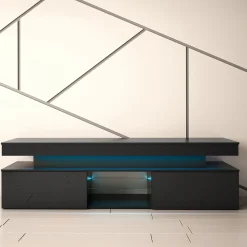 Garnero Arredamenti Mobile Tv Basso|Mobili Tv Moderni-Mobile porta TV 190x54h cm 2 ante con LED nero Lumus Nero Lucido