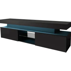 Garnero Arredamenti Mobile Tv Basso|Mobili Tv Moderni-Mobile porta TV 190x54h cm 2 ante con LED nero Lumus Nero Lucido
