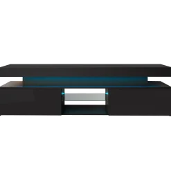 Garnero Arredamenti Mobile Tv Basso|Mobili Tv Moderni-Mobile porta TV 190x54h cm 2 ante con LED nero Lumus Nero Lucido