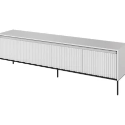 Garnero Arredamenti Mobili Tv Moderni|Mobile Tv Moderno-Mobile porta TV 193x56h cm 4 ante led cannettato nero Camelia Bianco Opaco