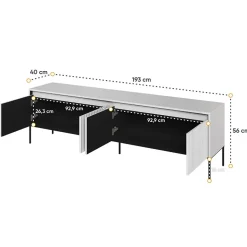 Garnero Arredamenti Mobili Tv Moderni|Mobile Tv Moderno-Mobile porta TV 193x56h cm 4 ante led cannettato nero Camelia Bianco Opaco
