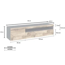 Garnero Arredamenti Mobile Tv In Legno|Mobile Tv Basso-Mobile porta TV 155x37h cm 1 anta ardesia acero Light Small Gihome® Rovere - Antracite