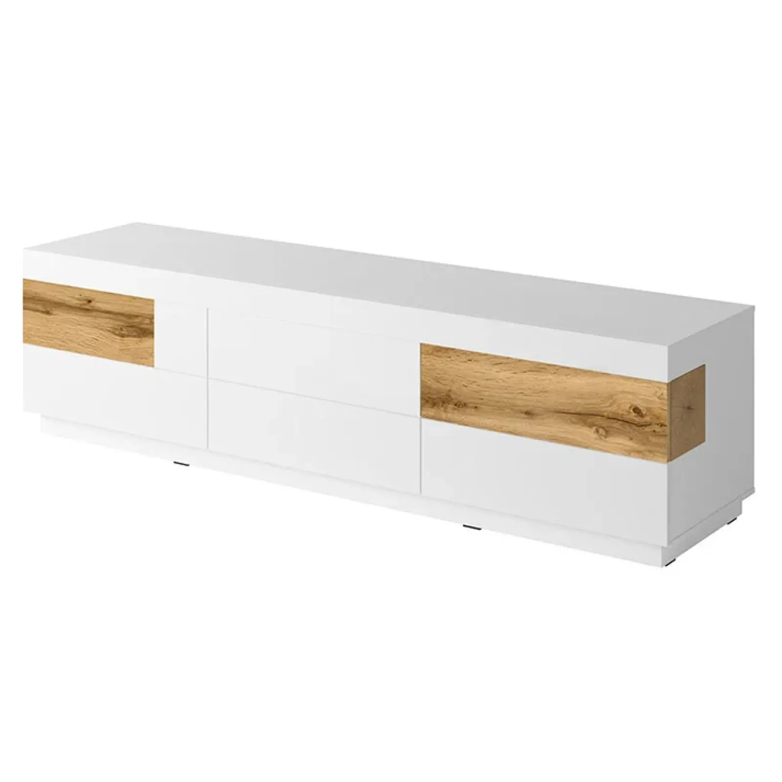 Garnero Arredamenti Mobile Tv Basso|Mobili Tv Moderni-Mobile porta TV 206x54h cm 6 cassetti bianco lucido rovere Bahama Bianco Lucido - Rovere Rustico
