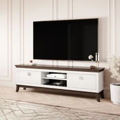 Garnero Arredamenti Mobile Tv In Legno|Mobili Tv Moderni-Mobile porta TV 196x63h cm 2 cassetti moderno bianco lucido rovere scuro Umag Bianco Lucido - Wengè