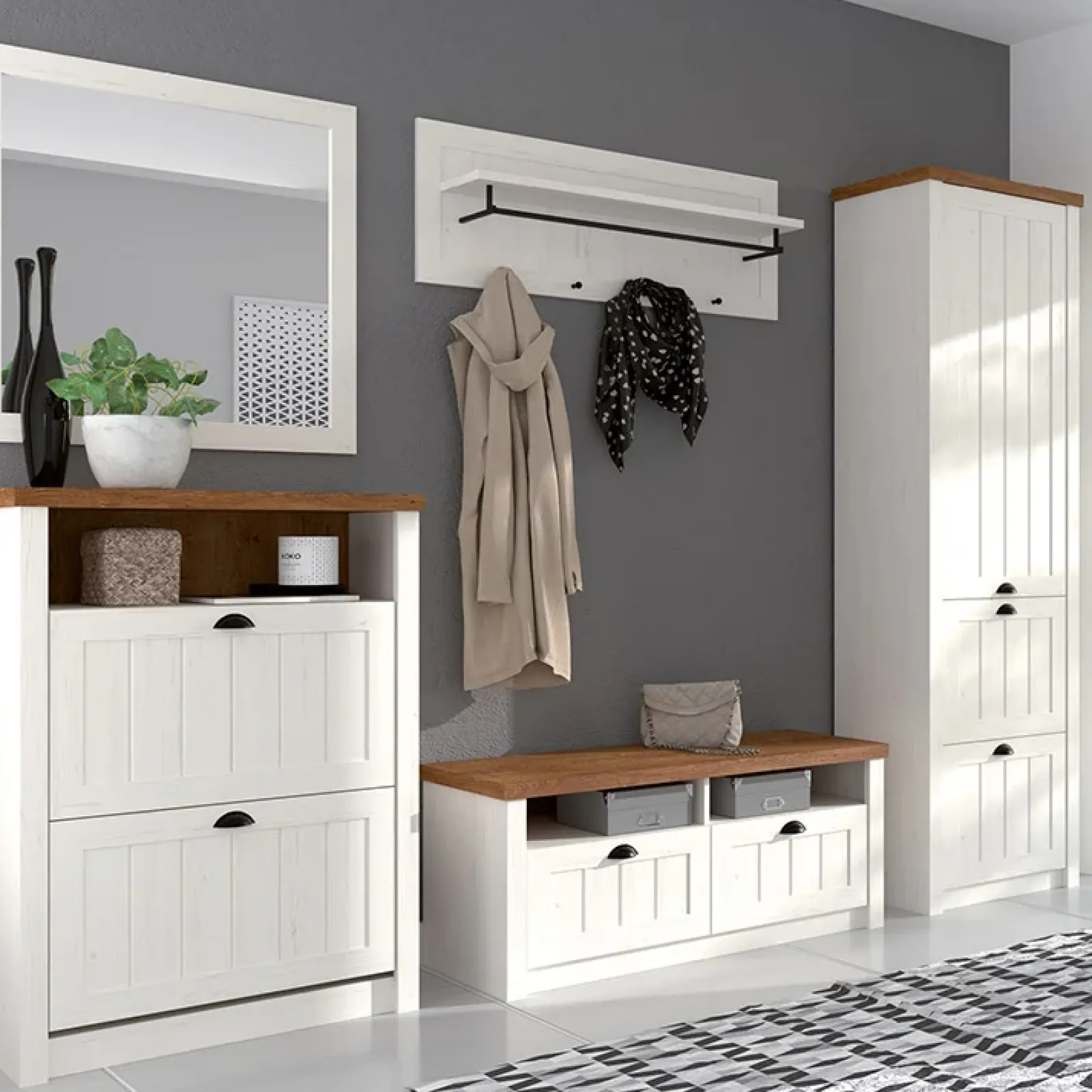 Garnero Arredamenti Mobile Tv In Legno|Mobile Tv Basso-Mobile porta TV 158x49h cm 3 cassetti rovere Provenza Bianco Frassinato