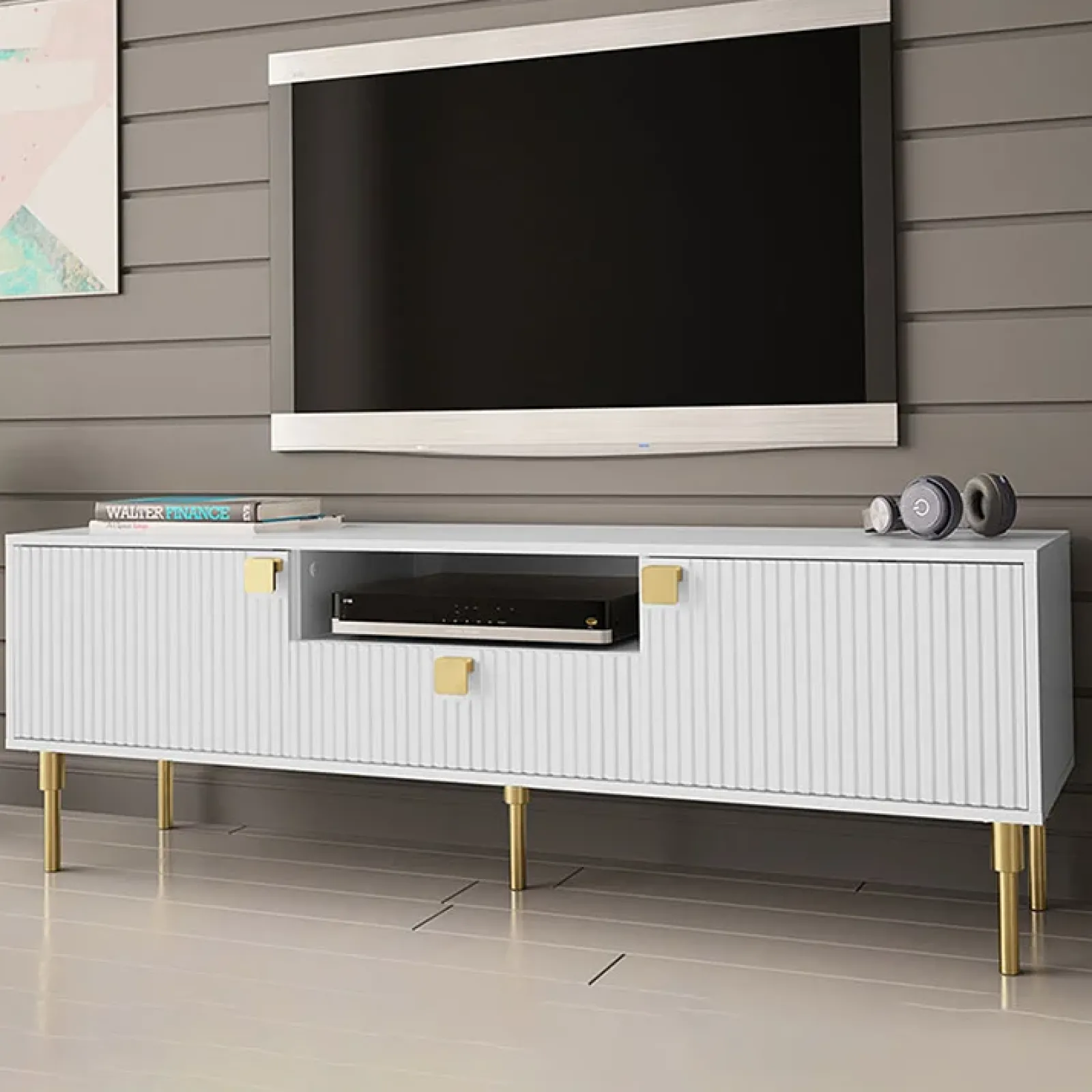 Garnero Arredamenti Mobile Tv Basso|Mobili Tv Moderni-Mobile porta TV 160x54h cm 1 cassetto 1 vano a giorno bianco Falun