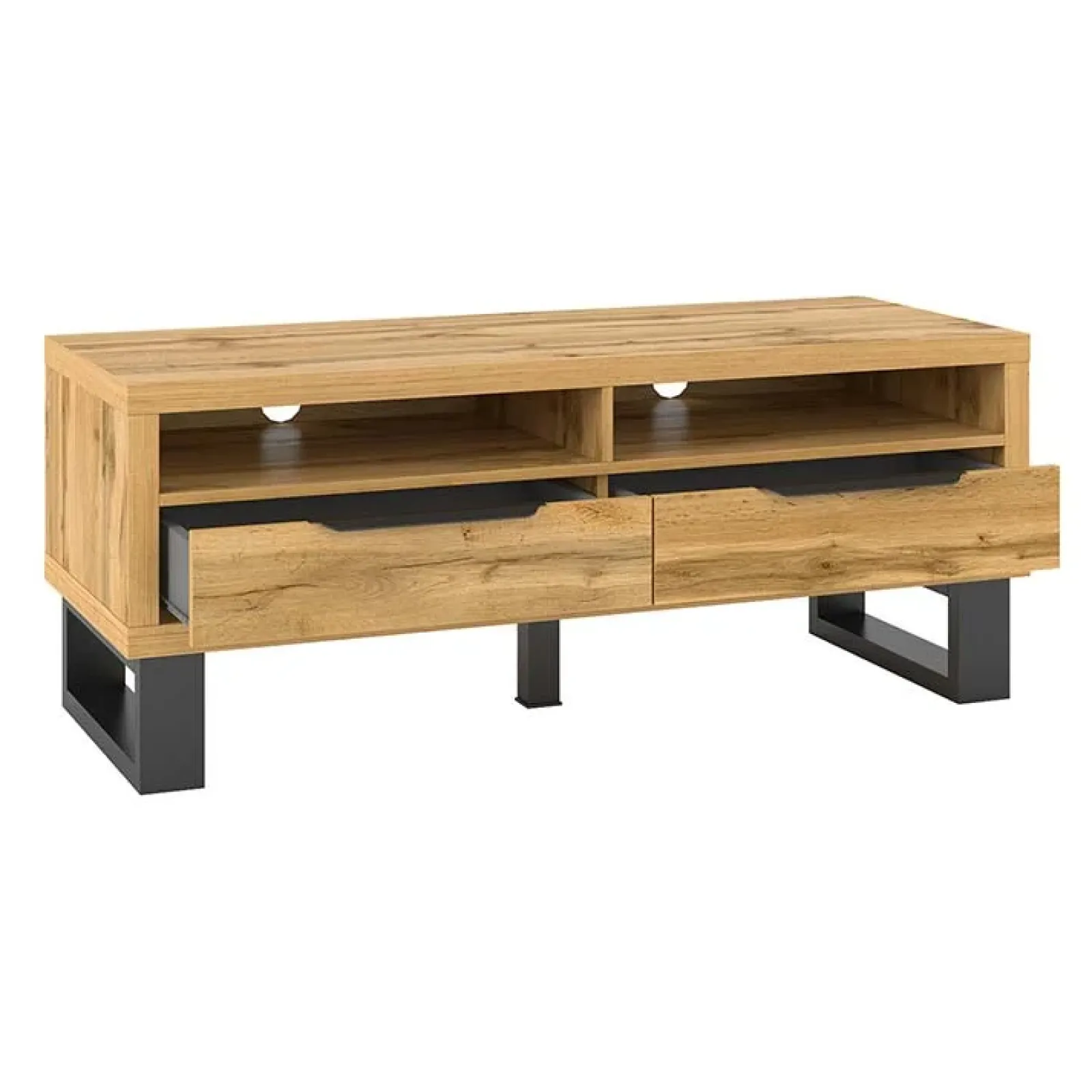 Garnero Arredamenti Mobile Tv In Legno|Mobile Tv Basso-Mobile porta TV 124x50h cm 2 cassetti quercia metallo nero Petra