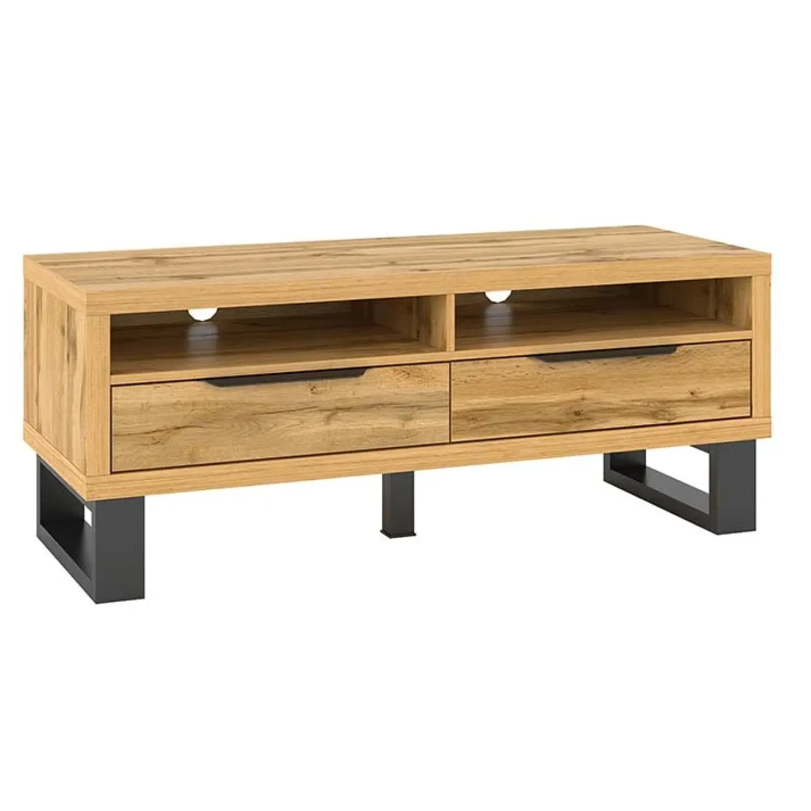 Garnero Arredamenti Mobile Tv In Legno|Mobile Tv Basso-Mobile porta TV 124x50h cm 2 cassetti quercia metallo nero Petra