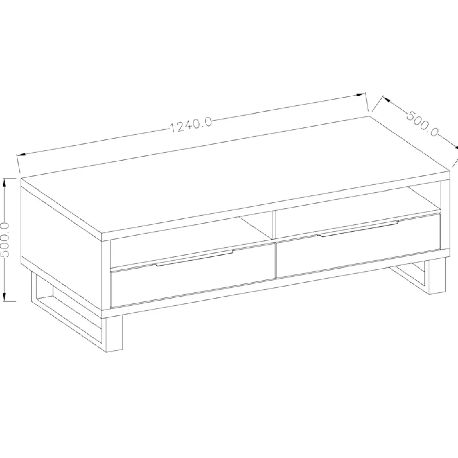 Garnero Arredamenti Mobile Tv In Legno|Mobile Tv Basso-Mobile porta TV 124x50h cm 2 cassetti quercia metallo nero Petra