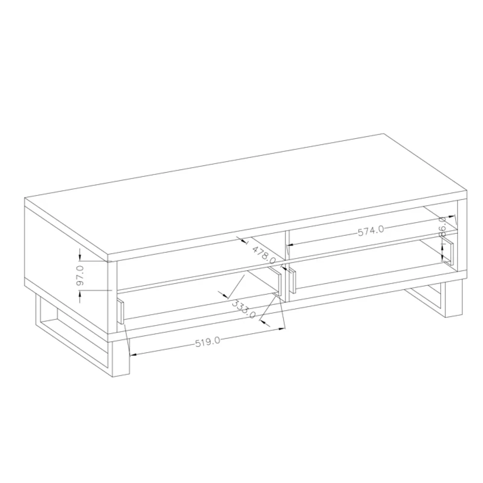 Garnero Arredamenti Mobile Tv In Legno|Mobile Tv Basso-Mobile porta TV 124x50h cm 2 cassetti quercia metallo nero Petra