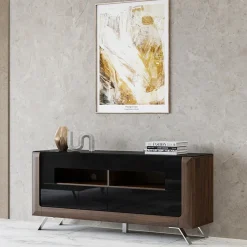 Garnero Arredamenti Mobile Tv Basso-Mobile porta TV 160x74h cm 2 cassetti noce nero lucido Jumbo Nero Lucido - Noce