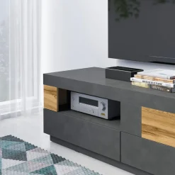 Garnero Arredamenti Mobile Tv Basso|Mobili Tv Moderni-Mobile porta TV 160x54h cm 2 cassetti antracite rovere Bahama