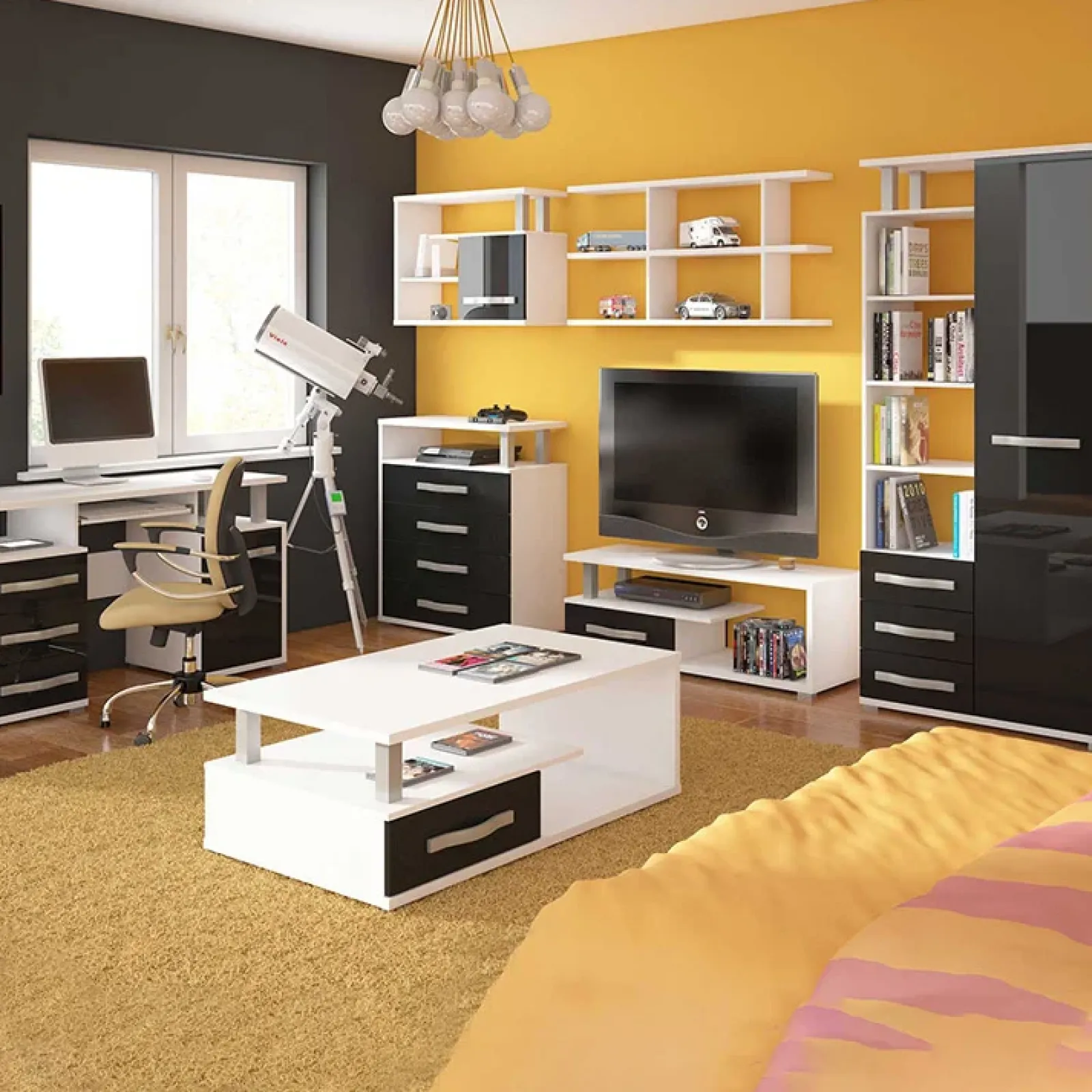 Garnero Arredamenti Mobile Tv Basso|Mobili Tv Moderni-Mobile porta TV 118x43h cm 1 cassetto biaco opaco nero lucido Eddy