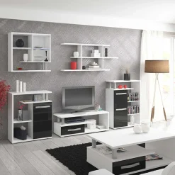 Garnero Arredamenti Mobile Tv Basso|Mobili Tv Moderni-Mobile porta TV 118x43h cm 1 cassetto biaco opaco nero lucido Eddy