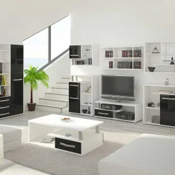 Garnero Arredamenti Mobile Tv Basso|Mobili Tv Moderni-Mobile porta TV 118x43h cm 1 cassetto biaco opaco nero lucido Eddy