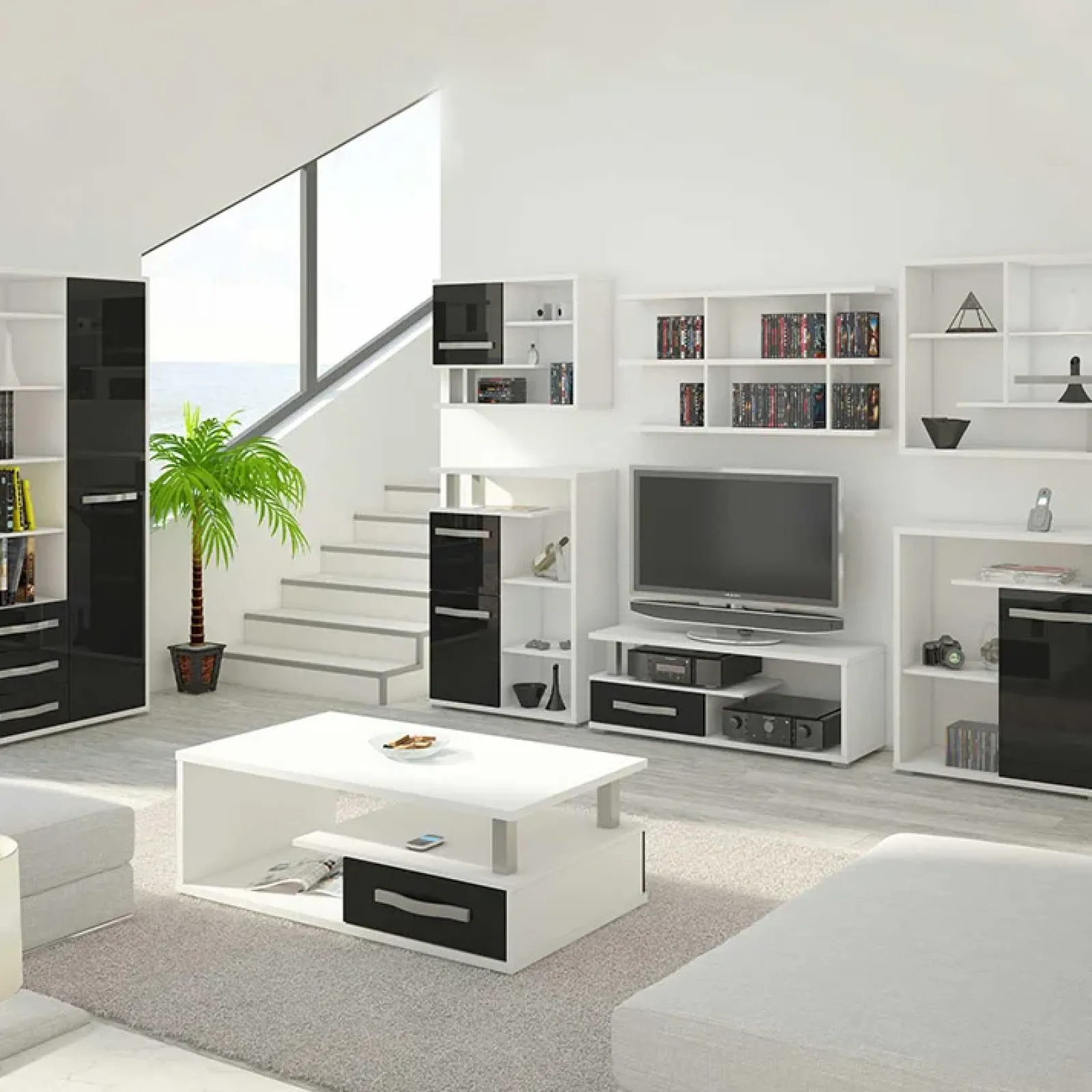 Garnero Arredamenti Mobile Tv Basso|Mobili Tv Moderni-Mobile porta TV 118x43h cm 1 cassetto biaco opaco nero lucido Eddy