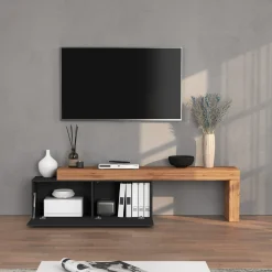 Garnero Arredamenti Mobile Tv Basso|Mobili Tv Moderni-Mobile porta tv 220x51h cm antracite rovere Block Antracite - Rovere
