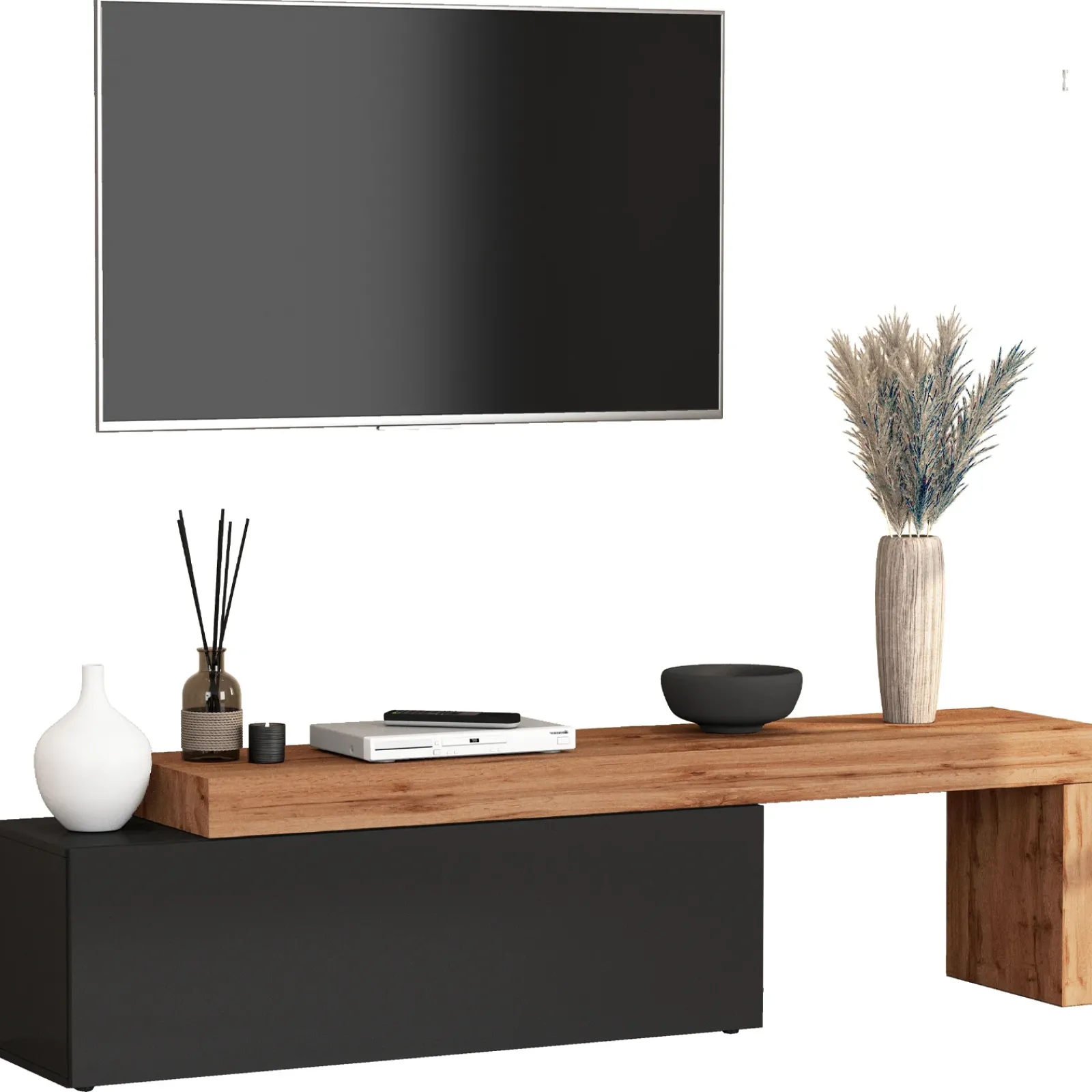 Garnero Arredamenti Mobile Tv Basso|Mobili Tv Moderni-Mobile porta tv 220x51h cm antracite rovere Block Antracite - Rovere