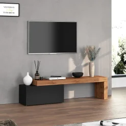 Garnero Arredamenti Mobile Tv Basso|Mobili Tv Moderni-Mobile porta tv 210x51h cm antracite rovere Block Antracite - Rovere