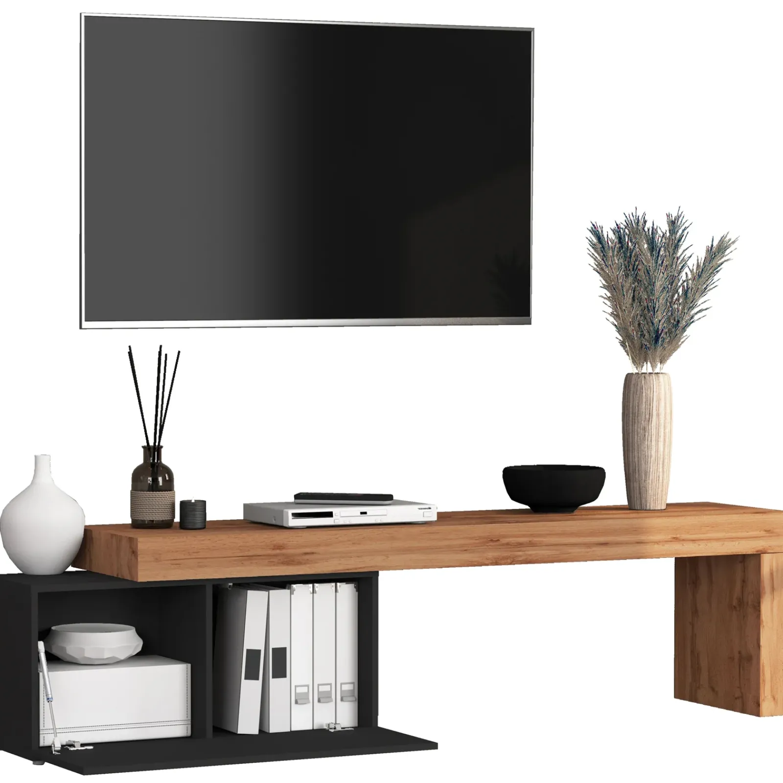 Garnero Arredamenti Mobile Tv Basso|Mobili Tv Moderni-Mobile porta tv 210x51h cm antracite rovere Block Antracite - Rovere