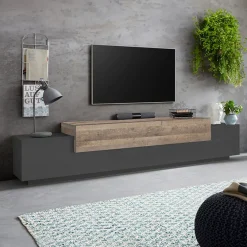 Garnero Arredamenti Mobile Tv Basso|Mobili Tv Moderni-Mobile porta TV 240x52h cm antracite rovere Milos Gihome® Antracite - Rovere Rustico