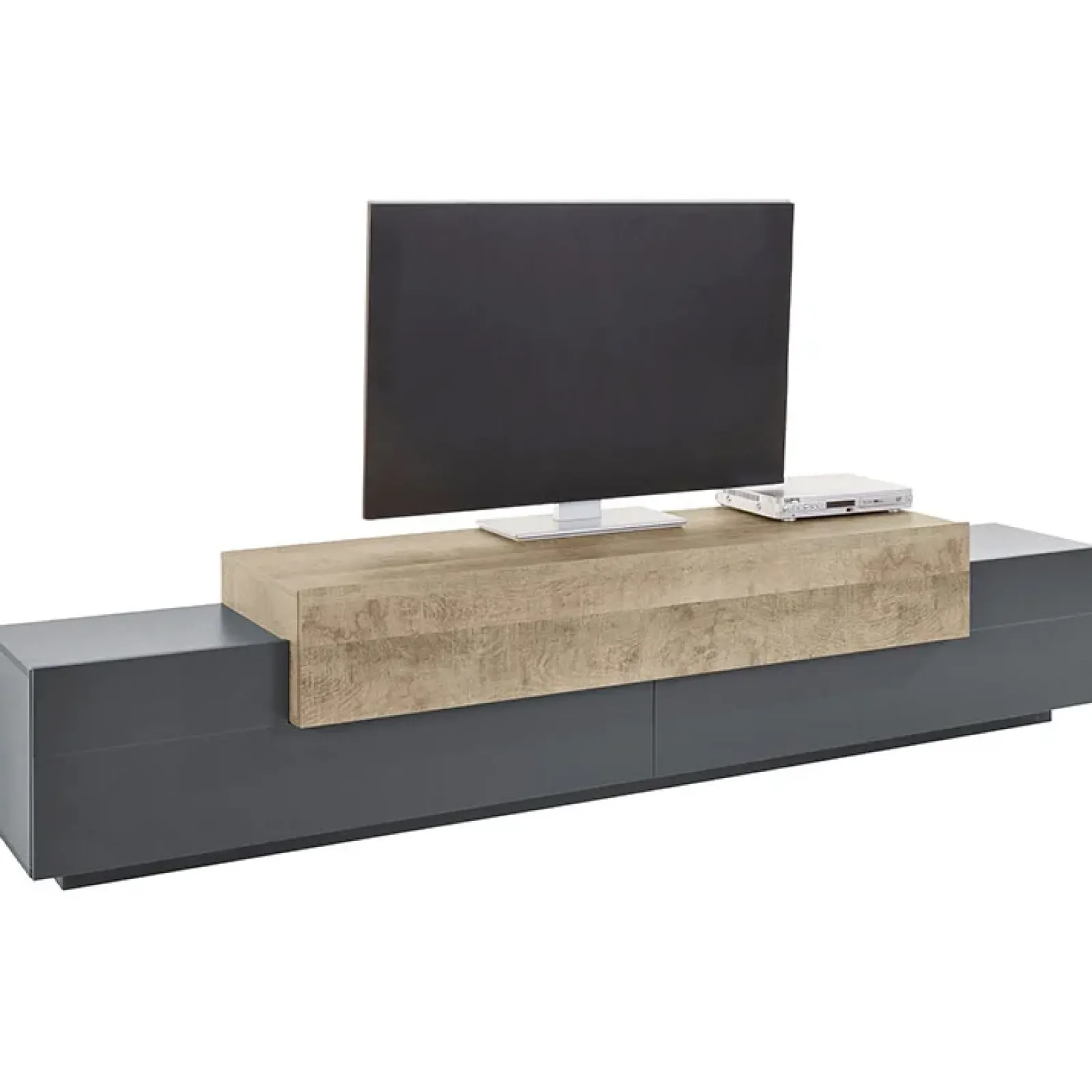 Garnero Arredamenti Mobile Tv Basso|Mobili Tv Moderni-Mobile porta TV 240x52h cm antracite rovere Milos Gihome® Antracite - Rovere Rustico