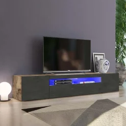 Garnero Arredamenti Mobile Tv In Legno|Mobile Tv Basso-Mobile porta TV 200x37h cm  antracite pero Light Big Gihome® Antracite - Rovere Rustico
