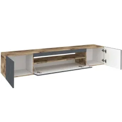 Garnero Arredamenti Mobile Tv In Legno|Mobile Tv Basso-Mobile porta TV 200x37h cm  antracite pero Light Big Gihome® Antracite - Rovere Rustico