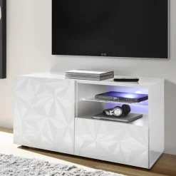 Garnero Arredamenti Mobile Tv Basso|Mobili Tv Moderni-Mobile porta TV 122x57h cm1 anta 1 cassetto bianco lucido con serigrafia Marvis