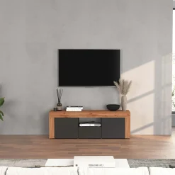 Garnero Arredamenti Mobile Tv Basso|Mobili Tv Moderni-Mobile porta tv 155x51h cm antracite rovere Block Antracite - Rovere