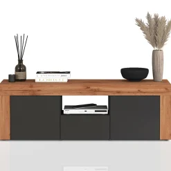 Garnero Arredamenti Mobile Tv Basso|Mobili Tv Moderni-Mobile porta tv 155x51h cm antracite rovere Block Antracite - Rovere