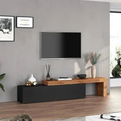 Garnero Arredamenti Mobile Tv Basso|Mobili Tv Moderni-Mobile porta tv 230x51h cm antracite rovere Block Antracite - Rovere