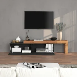 Garnero Arredamenti Mobile Tv Basso|Mobili Tv Moderni-Mobile porta tv 230x51h cm antracite rovere Block Antracite - Rovere