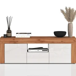 Garnero Arredamenti Mobile Tv Basso|Mobili Tv Moderni-Mobile porta tv 155x51h cm bianco lucido rovere Block Bianco Lucido - Rovere