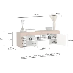 Garnero Arredamenti Mobile Tv Basso|Mobili Tv Moderni-Mobile porta tv 155x51h cm bianco lucido rovere Block Bianco Lucido - Rovere