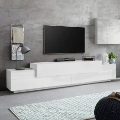 Garnero Arredamenti Mobile Tv Basso|Mobili Tv Moderni-Mobile porta TV 240x52h cm Milos Gihome® Bianco Lucido