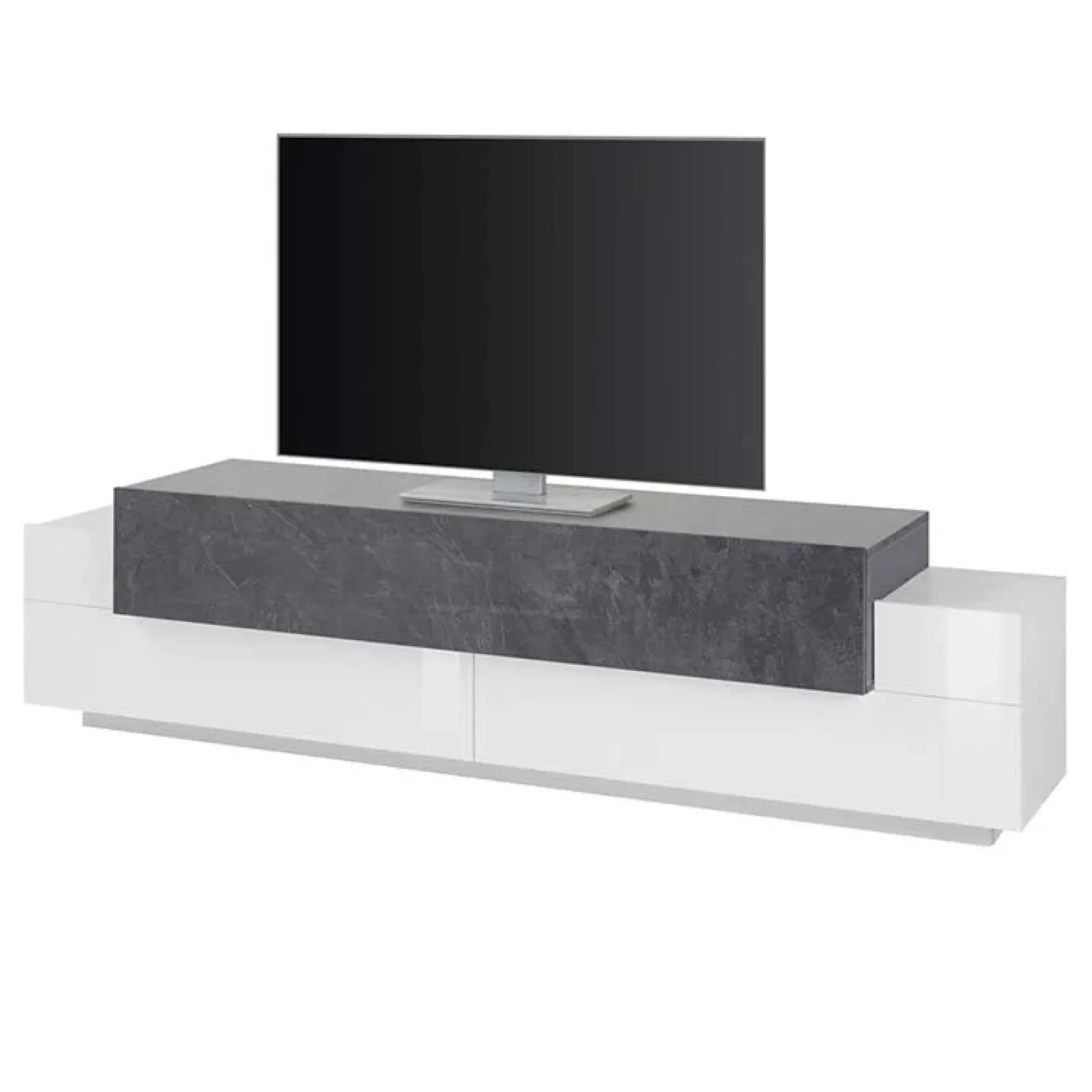 Garnero Arredamenti Mobile Tv Basso|Mobili Tv Moderni-Mobile porta TV 200x52h cm bianco lucido antracite Milos Gihome® Ossido - Bianco Lucido